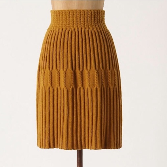 ANTHRO Far Away From Close Bellevue Mustard Skirt - Picture 2 of 7
